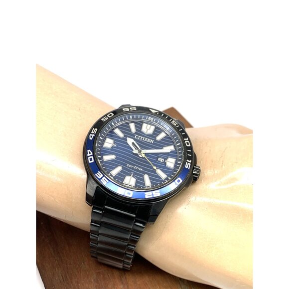 Citizen Men's Watch AW1705-55L Eco-Drive Blue Dial Black Stainless Steel 45mm - Picture 6 of 16